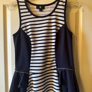 Iz Byer Navy and White Striped Peplum Tank Top